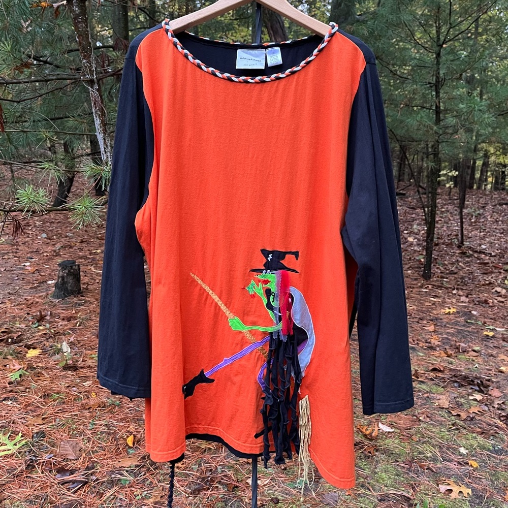 Y2K Michael Simon 3D Halloween Witch & Cat Shirt Size 3X